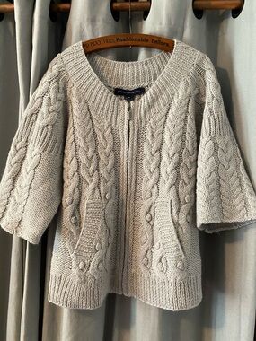 French Connection Light Gray Cable-Knit Zip Cardigan, Women’s Size Medium